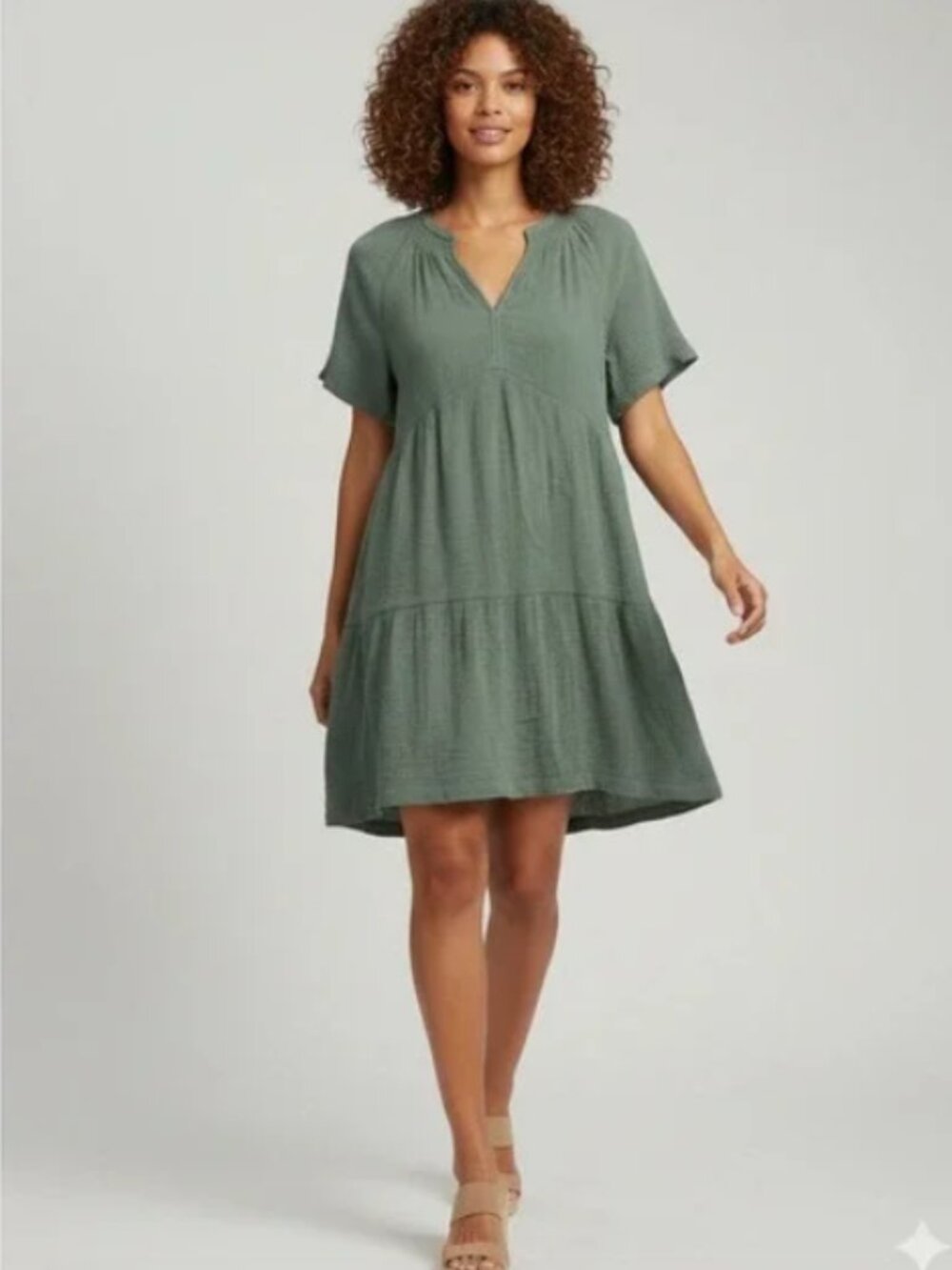 Gap Green Crinkle Gauze Dress Ruffle XX Large